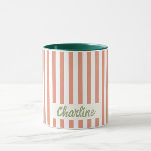 Red Striped Pastel Retro Customized name Mug