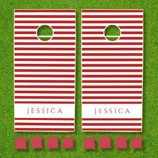 Red Striped Pattern Name Cornhole Set