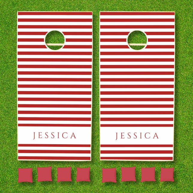 Red Striped Pattern Name Cornhole Set (Red Striped Pattern Name Cornhole Set)