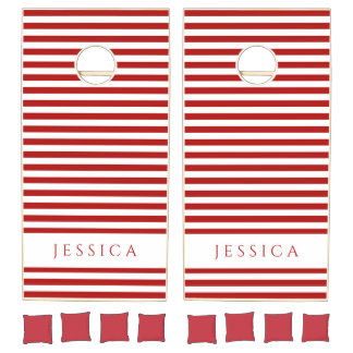 Red Striped Pattern Name Cornhole Set
