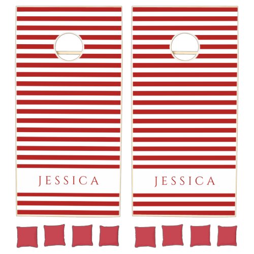 Red Striped Pattern Name Cornhole Set