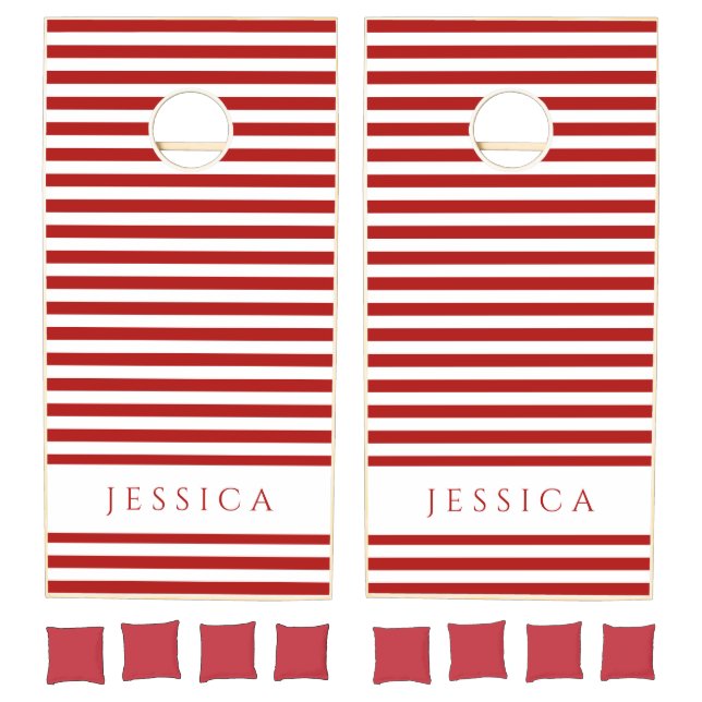 Red Striped Pattern Name Cornhole Set (Set)