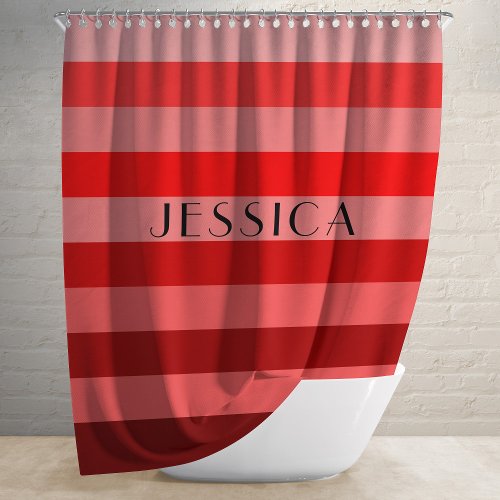 Red Striped Pattern Personalized Name Shower Curtain