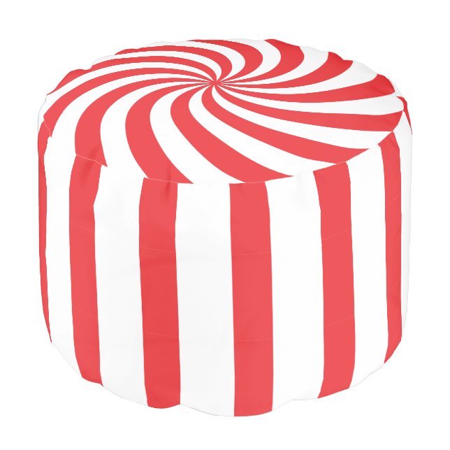 Red Striped Peppermint Candy  Pouf (Angled Front)
