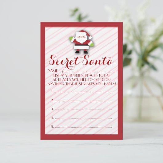 Red striped Secret Santa customizable ballots (Standing Front)
