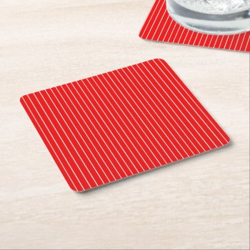Red Striped Square Paper Coaster by morning6 at Zazzle
