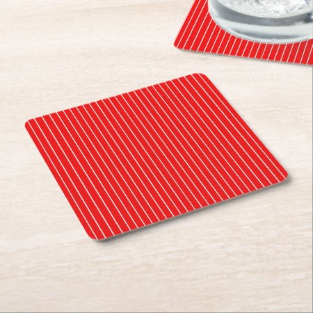 Red Striped Square Paper Coaster