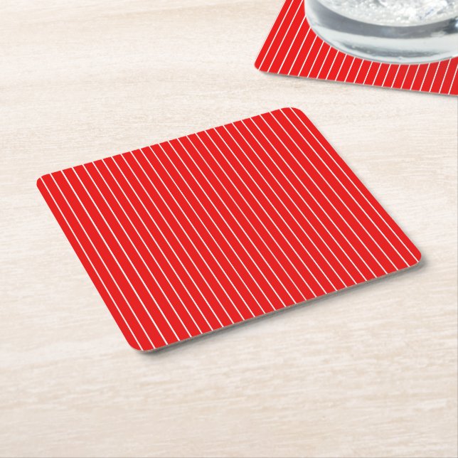 Red Striped Square Paper Coaster (Angled)