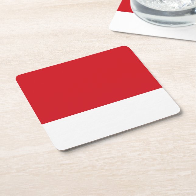 Red striped square paper coaster (Angled)