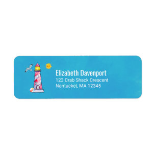 Red Striped Watercolor Lighthouse Label
