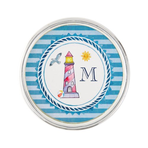 Red Striped Watercolor Lighthouse Pin