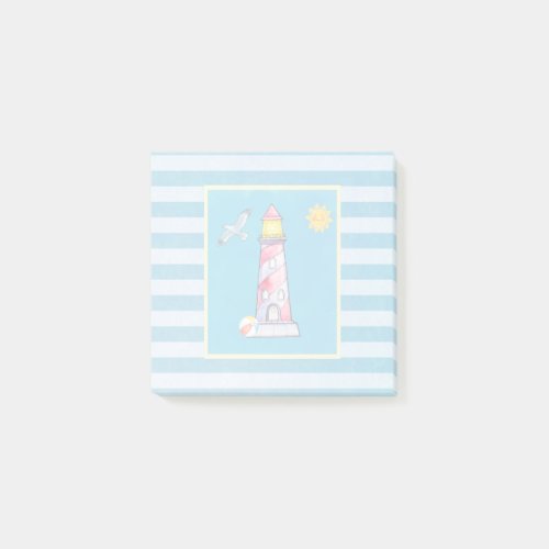 Red Striped Watercolor Lighthouse Post_it Notes