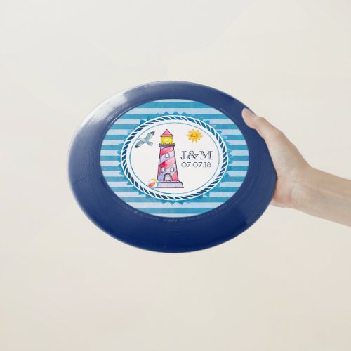 Red Striped Watercolor Lighthouse Wedding Wham_O Frisbee