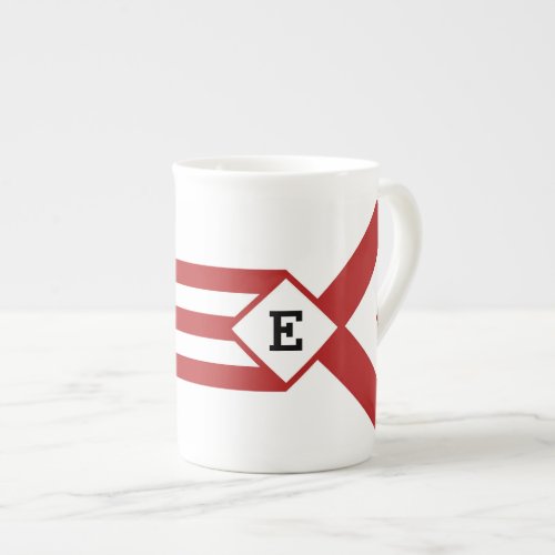 Red Stripes and Chevrons with Monogram on White Bone China Mug