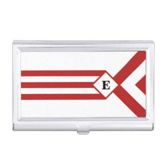 Red Stripes and Chevrons with Monogram on White Business Card Case