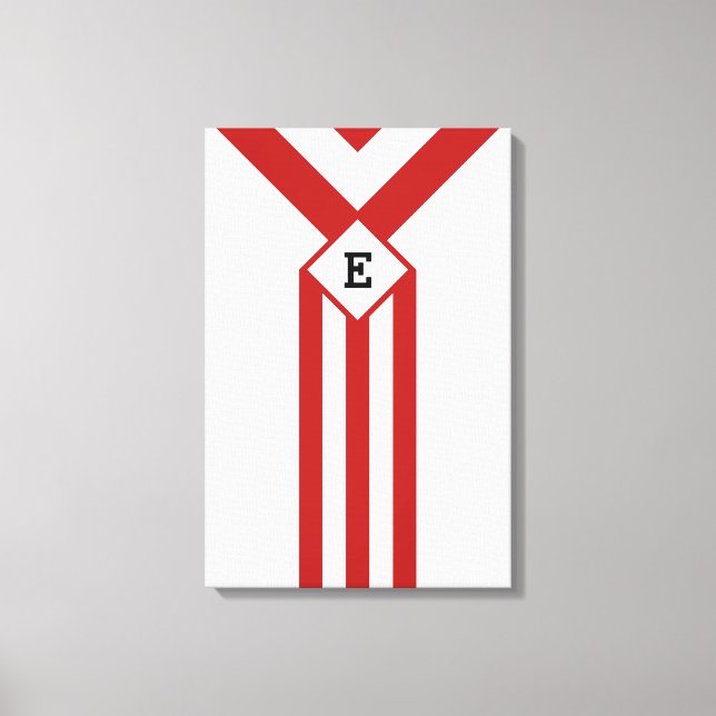 Red Stripes and Chevrons with Monogram on White Canvas Print (Front)