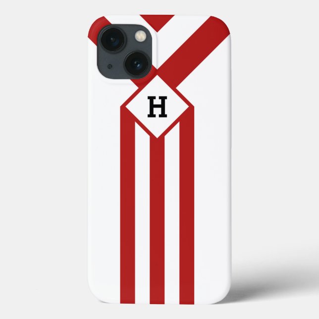 Red Stripes and Chevrons with Monogram on White Case-Mate iPhone Case (Back)