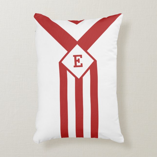 Red Stripes and Chevrons with Monogram on White Decorative Pillow (Front(Vertical))