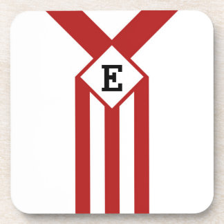 Red Stripes and Chevrons with Monogram on White Drink Coaster