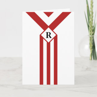 Red Stripes and Chevrons with Monogram on White Letterpress Thank You Card