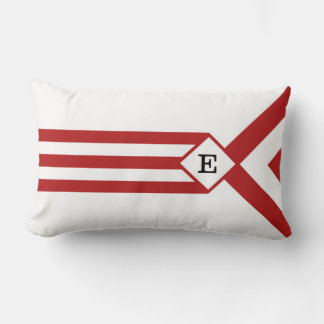 Red Stripes and Chevrons with Monogram on White Lumbar Pillow