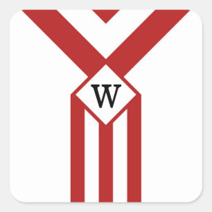 Red Stripes and Chevrons with Monogram on White Square Sticker
