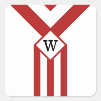 Red Stripes and Chevrons with Monogram on White Square Sticker