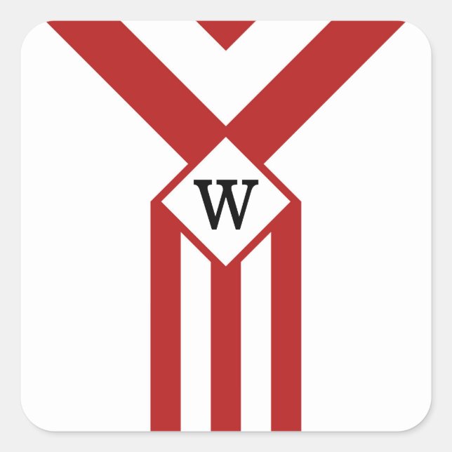 Red Stripes and Chevrons with Monogram on White Square Sticker (Front)