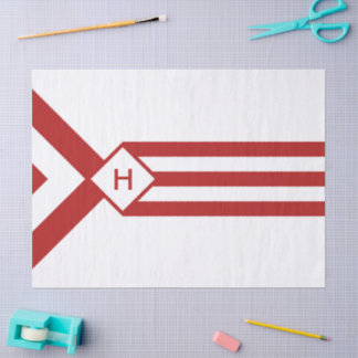 Red Stripes and Chevrons with Monogram on White Tissue Paper