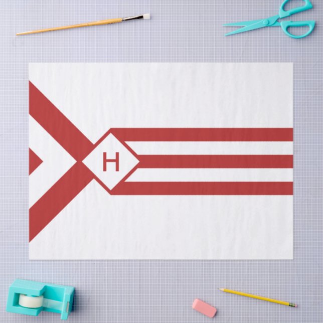 Red Stripes and Chevrons with Monogram on White Tissue Paper (Craft)
