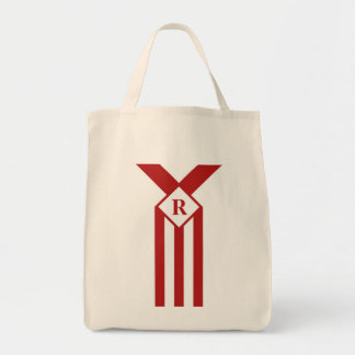Red Stripes and Chevrons with Monogram on White Tote Bag