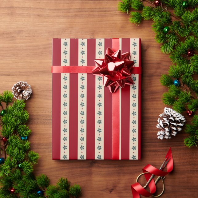 Red Stripes And Flowers Wrapping Paper (Holiday Gift)