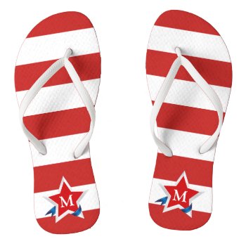 Red Stripes And Stars With Your Monogram Flip Flops by DP_Holidays at Zazzle