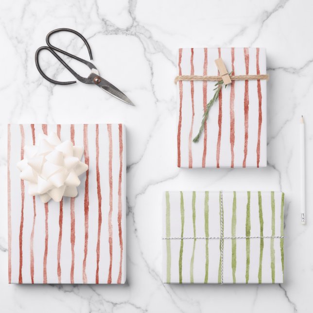 Red Stripes Birthday Wrapping Paper Sheets (Front)