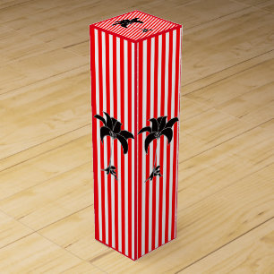 Red Stripes Black Floral Celebration Birthday Grad Wine Box