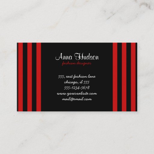 Customizable Retro Chic Artistic Lines Stripes Red Black Business Cards