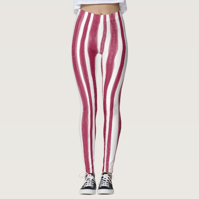 Red Stripes Bordeaux  Leggings (Front)