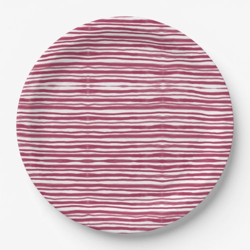 Red Stripes Bordeaux  Paper Plates
