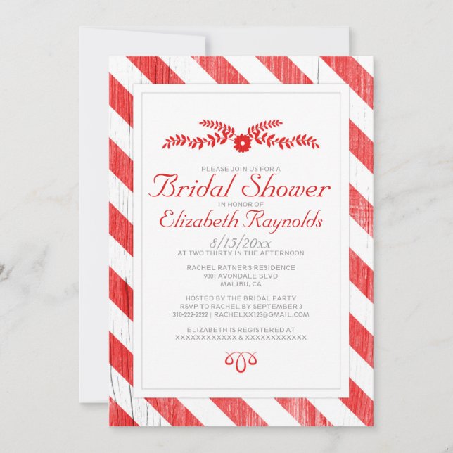 Red Stripes Bridal Shower Invitations (Front)