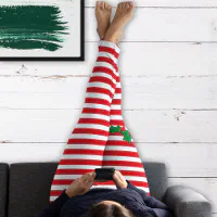 Red Stripes Candy Cane Holly Festive Christmas Leggings
