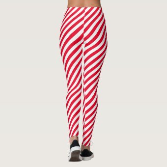 Red stripes Christmas elf costume Leggings | Zazzle