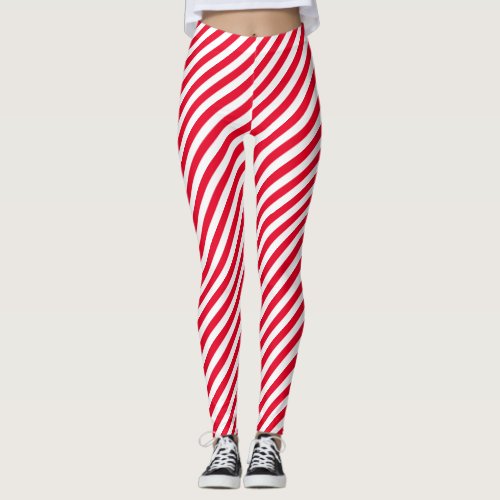 Red stripes Christmas elf costume Leggings
