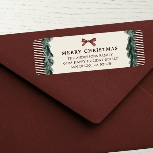 Red Stripes Christmas Garland Return Address  Label
