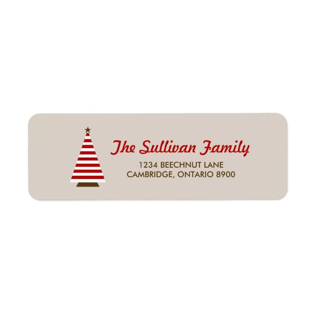 Red Stripes Christmas Tree Holiday Address Label (Front)
