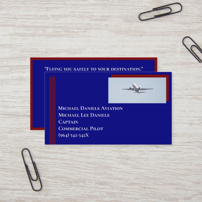 Red Stripes Commercial Airplane Captain Pilot  Business Card (Front/Back In Situ)