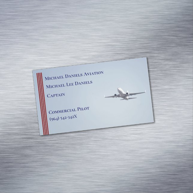 Red Stripes Commercial Airplane Captain Pilot  Business Card Magnet (In Situ)