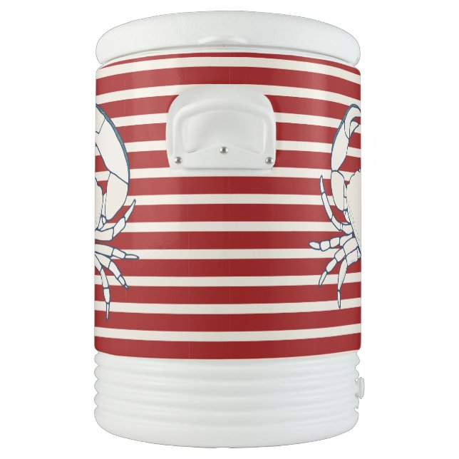 Red Stripes Crab Beach Beverage Cooler (Left)