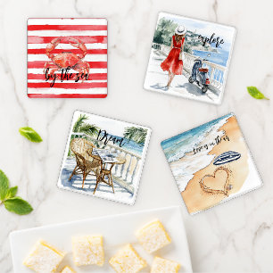 Red Stripes Crab Explore By the Sea Coaster Set