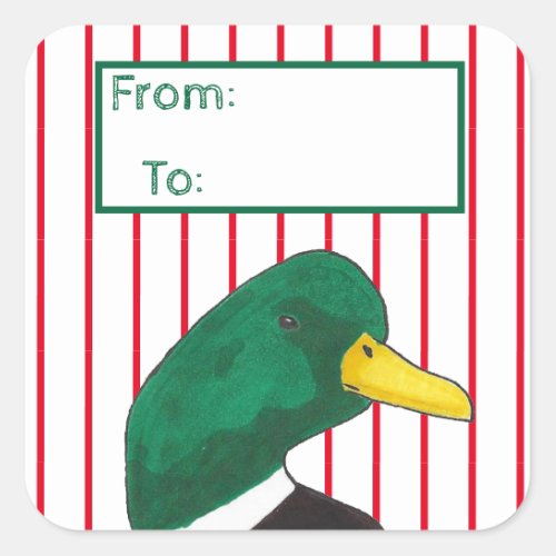 Red Stripes Cute Duck Square Sticker