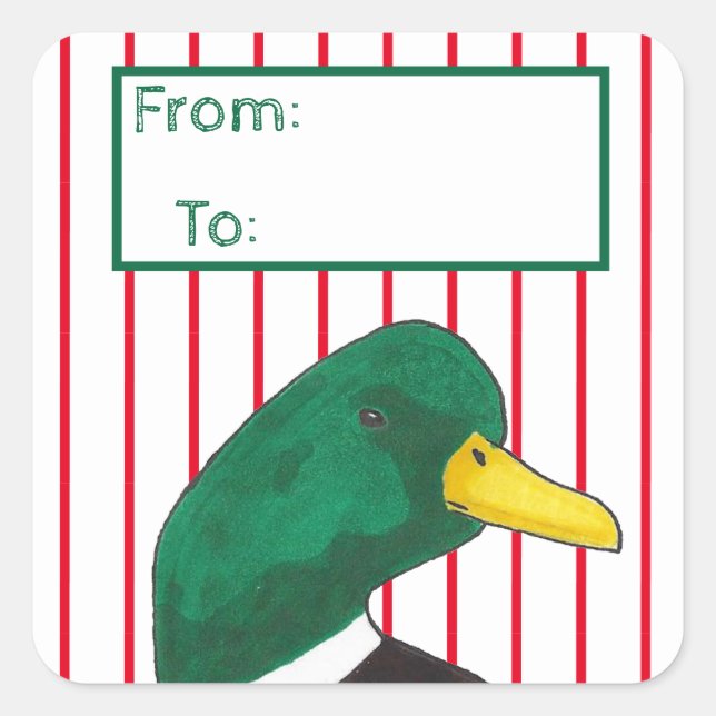 Red Stripes Cute Duck Square Sticker (Front)
